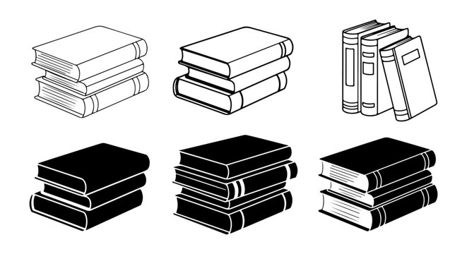 A collection of stacked books in different styles for educational or literary themes, presented in a versatile graphic format