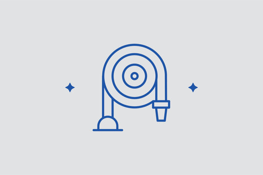 Garden hose reel line icon for outdoor irrigation systems and lawn maintenance equipment. Practical vector illustration for landscaping service catalogs and home improvement store websites.
