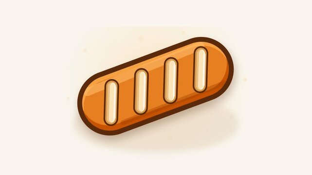 Stylized cartoon baguette bread loaf illustration on white background for bakery menu and food delivery app interface
