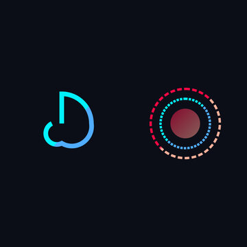 Abstract futuristic digital portal and vortex icons representing space time concepts on a dark black background