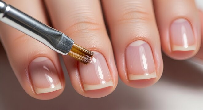 Classic French Manicure: Nail Polish Brush Application - Professional Beauty Treatment