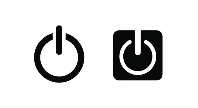 power button icons in black and white silhouette high quality