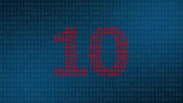 Large red number ten composed of binary code digits zero and one against a dark blue background filled with a pattern of repeating binary data sequences in a grid layout