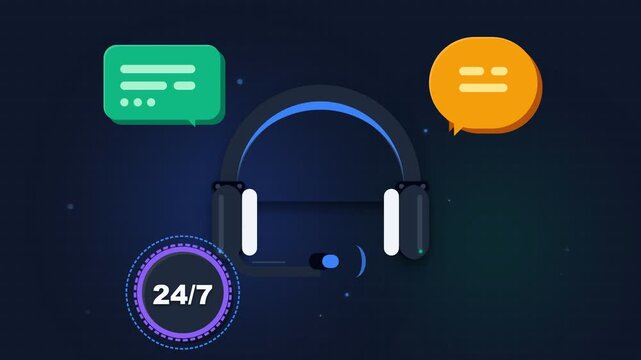 Professional Call Center Headset with Chat Bubbles and Twenty Four Seven Support Icon for Customer Service