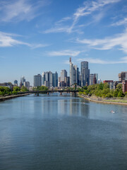 Fototapeta premium Skyline of Frankfurt with Commerbank, COLLECTION Business Center Frankfurt FOUR, FOUR Frankfurt, Dekra, Union Invest, MainTower, MainTor, Onitower, Frankurt, Grmany