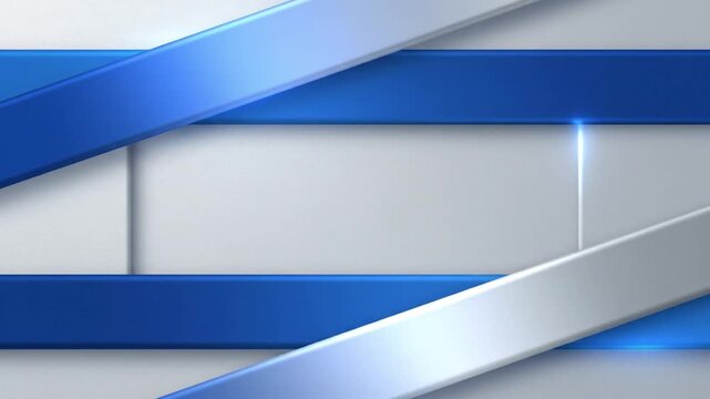 Blue and silver geometric shapes transition across a smooth gray background in a dynamic sequence