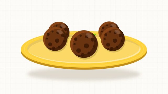 Chocolate chip cookies on a yellow plate vector illustration sweet snacks and dessert animation element