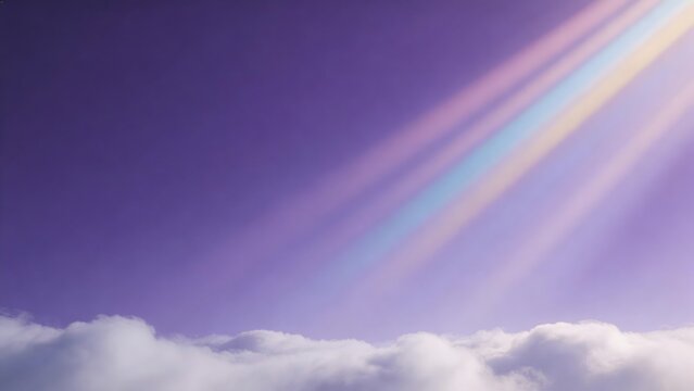 Sunlight beams through clouds in purple sky