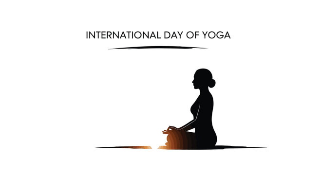 International Day of Yoga vector graphic illustration featuring a meditating woman in a serene lotus pose design