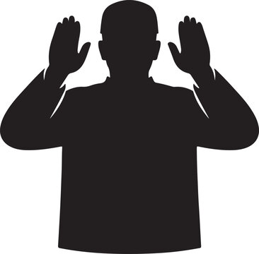 Muslim man takbir raised hands silhouette vector for Islamic prayer position, Ramadan worship icon design
