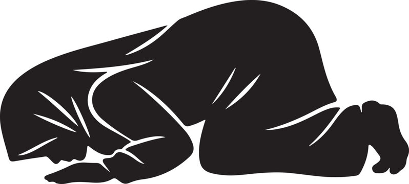 Muslim man prostration sujud silhouette vector for Islamic prayer posture, Ramadan worship illustration clipart