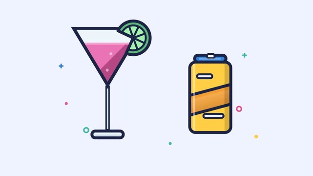 Minimalist Motion Graphic of Alcoholic Martini Drink and Refreshing Beverage Can for Catering