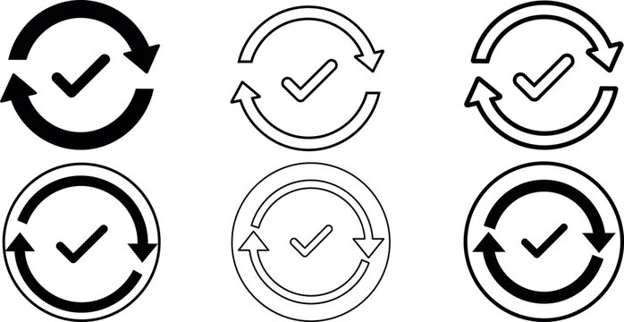 Set of circular arrows with checkmarks, indicating completion or process, x ray