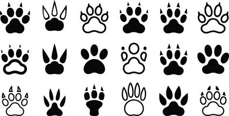 Black animal paw print silhouette vector icon set © Naimur creativehouse