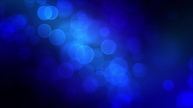 Seamless loop of abstract deep indigo blue bokeh particles. Mysterious glowing spheres waving on a black background. High quality 3D render animation for cinematic backdrop. 4k.