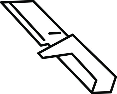 Broken utility knife, black outline on white background, broken knife broken tool