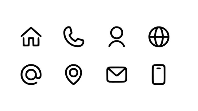 Simple icons for home, phone, email, location, and web.