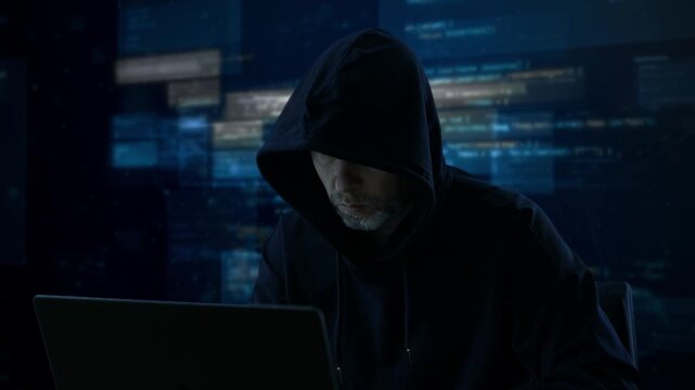 Silent Coder Engaged In Secret Digital Exploration. Dark Haired Man Coding Secretly Late Into Night With Focus