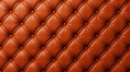 Fototapeta premium Luxury burnt orange tufted leather upholstery with diamond stitching pattern and button accents.