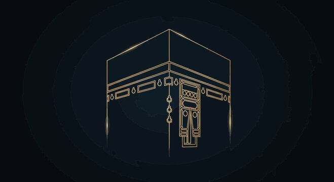 Islamic Kaaba Outline Design - Sacred Architecture, Mecca Landmark