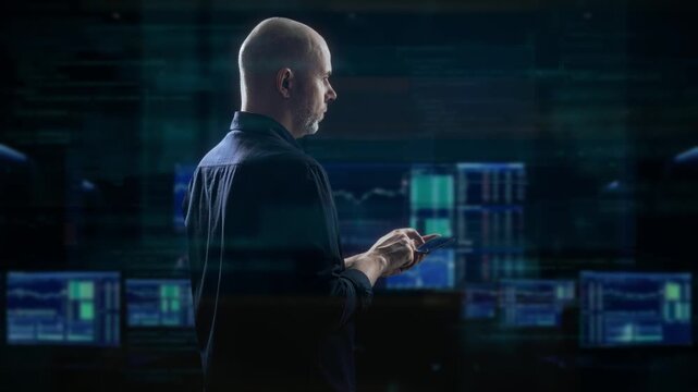 IT Auditor Scrutinizing Monitoring Dashboards And Threat Alerts With Focus And Determination