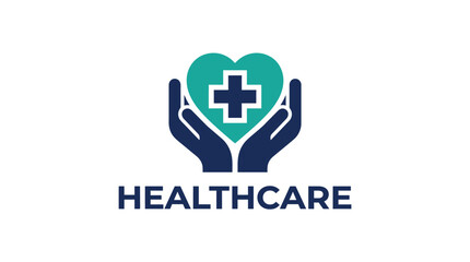 Fototapeta premium Healthcare Heart Logo with Hands and Cross Symbol.