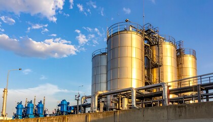 Obraz premium Industrial Facility with Cylindrical Tanks and Piping