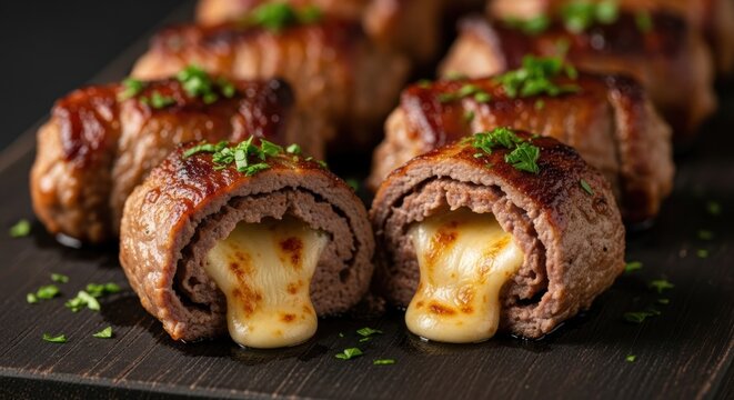 Delicious Bombette Pugliesi, a traditional Italian meat roll with melted cheese
