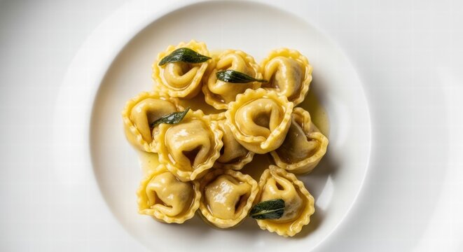 Agnolotti del Plin pasta dish served on a white plate with sage leaves