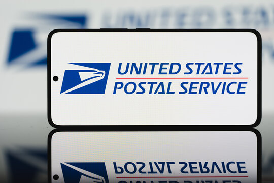 USPS logo displayed on a smartphone screen, United States Postal Service branding on mobile device for postal delivery and shipping services communication