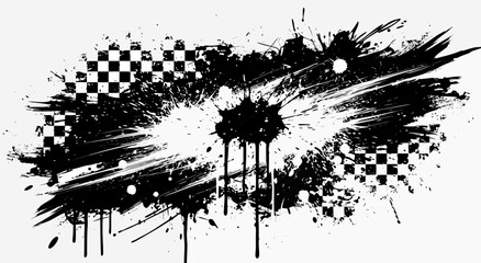 Abstract black and white splatter illustration with checkered pattern, vector graphic design © Purnomo Semlirick