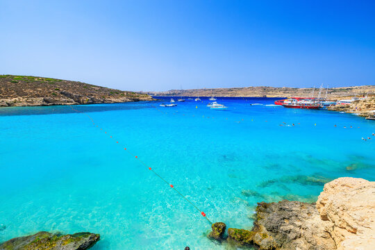 Comino Island, Malta. Blue lagoon on by the island of Cominotto.