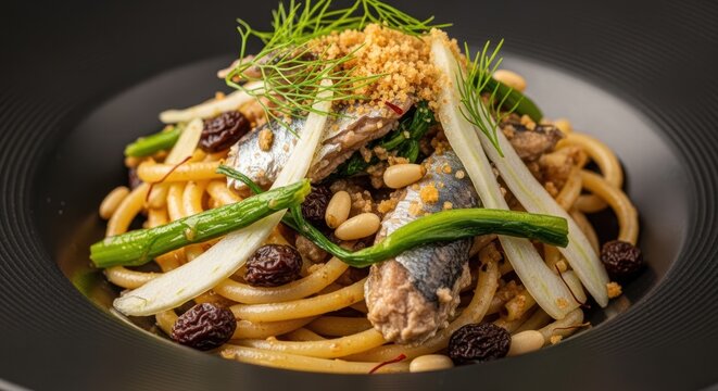 Pasta con le Sarde, a traditional Sicilian dish with sardines and fennel