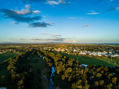 hunter river winding through landscape of Singleton with playing field