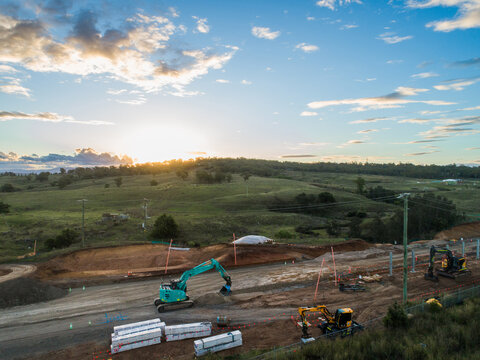 Excavator machine at construction of Singleton bypass happening April 2026