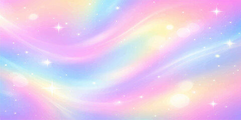Abstract colorful rainbow sky background with glowing stars and bright motion lines creates a vibrant space art wallpaper design with a blue and green vector texture backdrop © MDNUR