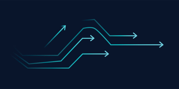 Abstract illustration of multiple light blue arrows showing direction and flow on a dark blue background, representing data movement or progress.