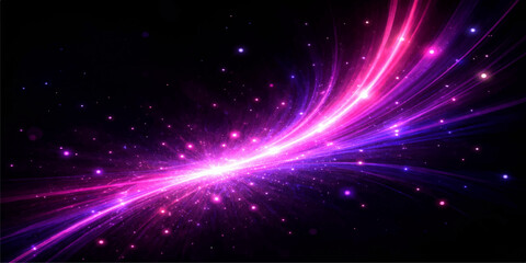 A shiny abstract blue background with glowing stars and bright laser energy rays creates a magic disco night sky design in a galaxy explosion vector illustration © MDNUR