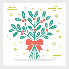 Naklejka premium Mistletoe with Red Bow and Stars