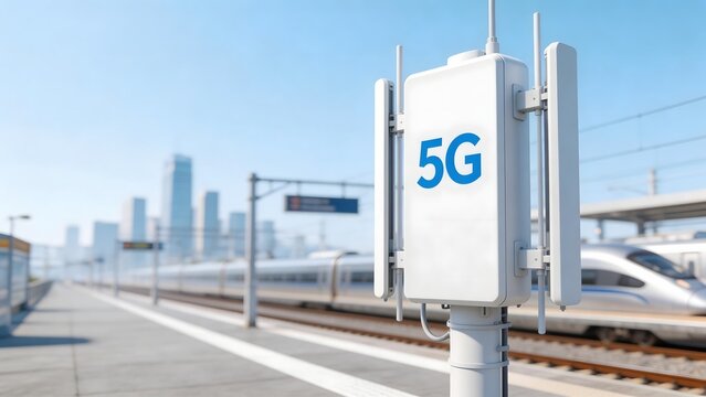 5G tower at train station with highspeed train