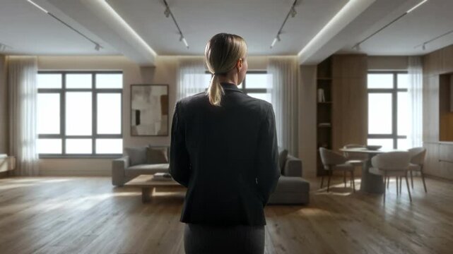 Female Individual Imagines Transformed And Stylish Residential Area With Modern Furnishings