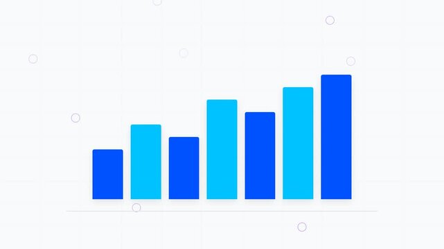 A simple bar chart displaying increasing data values, representing growth and progress in a business context with blue bars.