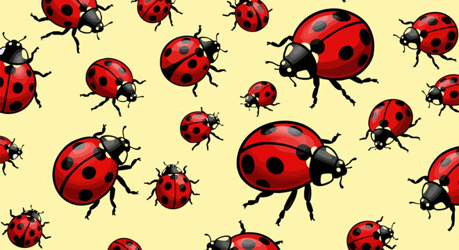 Red ladybug seamless pattern vector, cute ladybird beetle background, spring insect illustration for textile and wallpaper design