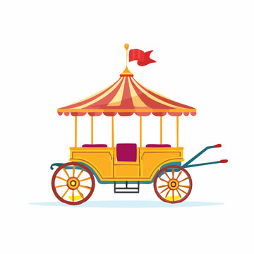 Vintage Circus Wagon with Striped Canopy and Flag
