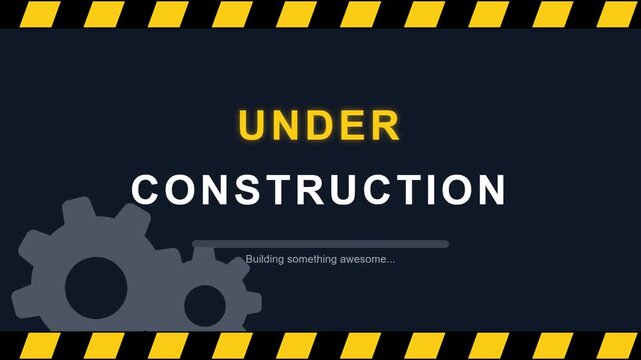 A digital 'Under Construction' sign with gears and yellow and black caution tape indicating a website or project is being built.