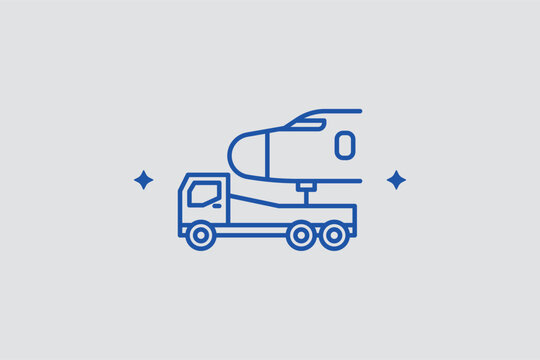 Aircraft tug truck line icon for airplane pushback and apron towing operations. Powerful vector illustration for aircraft ground movement guides and airport apron logistics software.