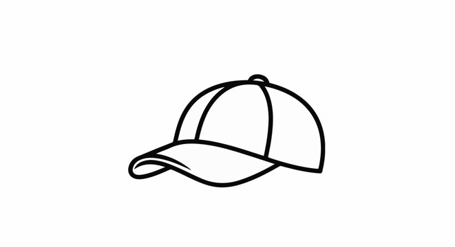 Black outline drawing of a baseball cap on a white background