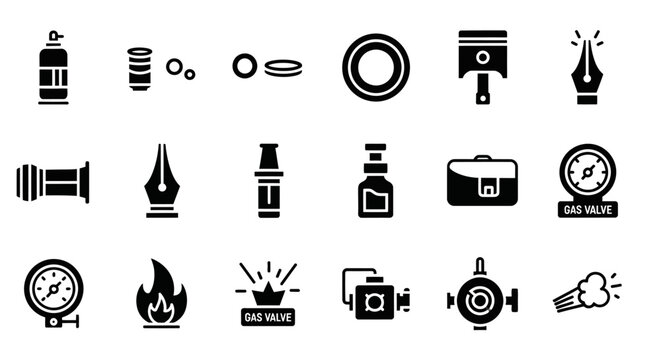 Black light bulb, lamp, and electrical icons set, 20 vector symbols