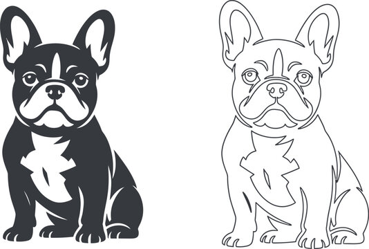 French Bulldog Vector Illustration in Solid and Line Art Styles