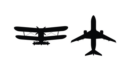 biplane and jet airplane silhouettes on white background silhouette © APIM02SN